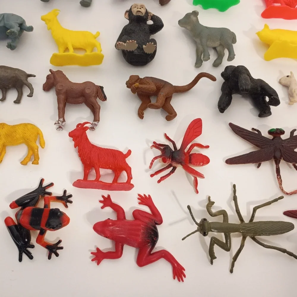 Lot of 30 Miniature Toy Plastic Animal Figures Insects, Farm, Safari Animals